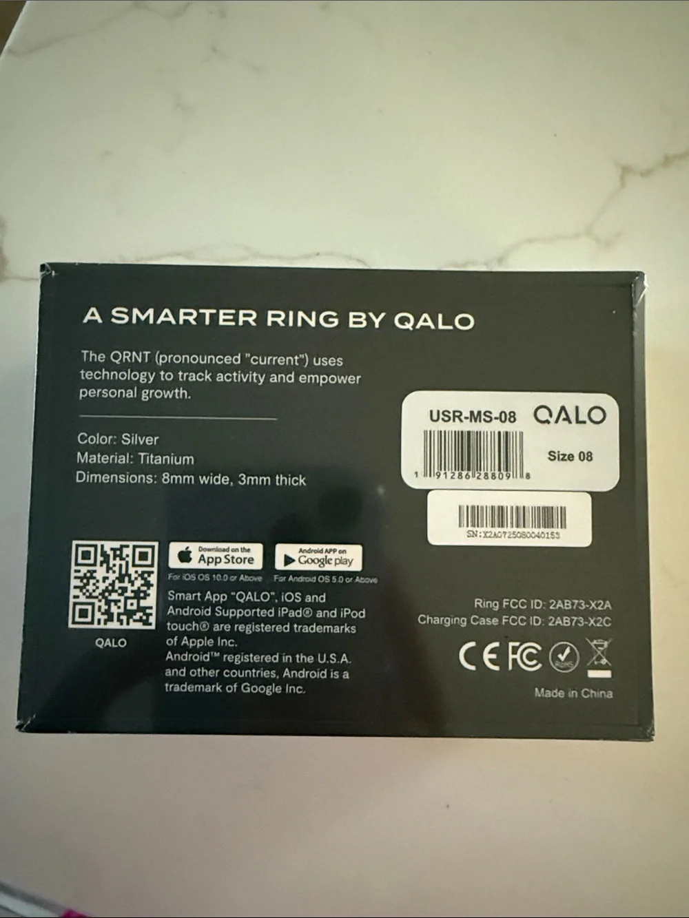 Qalo Silver Titanium Smart Ring Box